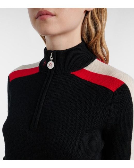 Perfect Moment Black Merino Wool La Tour Quarter-Zip Sweater