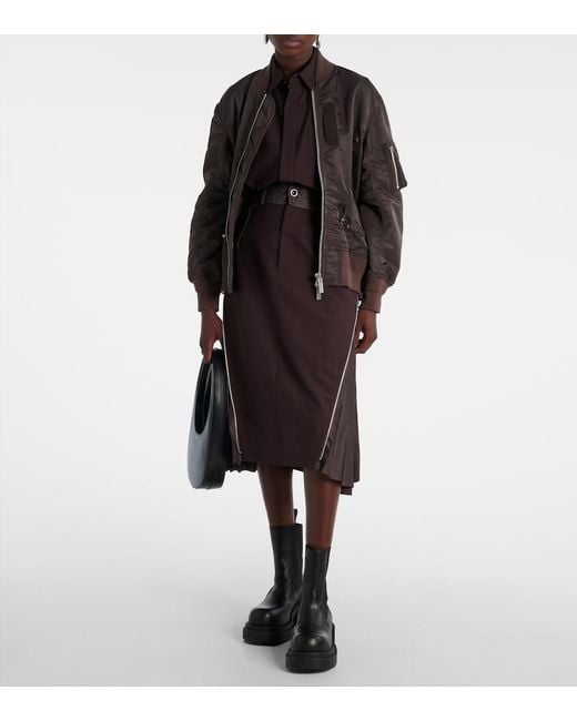 Sacai Brown Pleated Midi Skirt