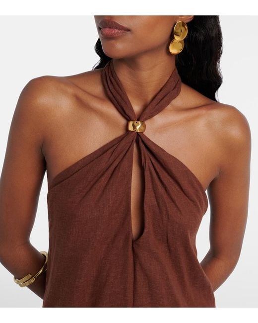 ViX Brown Astera Halterneck Linen-Blend Minidress