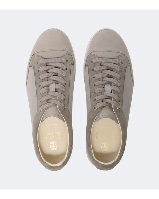 Brunello Cucinelli White Suede-Trimmed Leather Sneakers for men