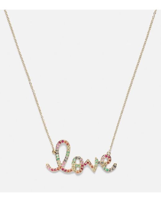 Sydney Evan Metallic Love 14Kt Necklace With Sapphires