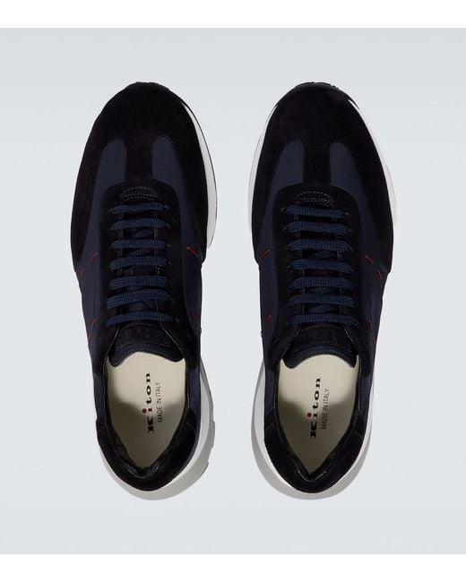 Kiton Blue Suede-Trimmed Sneakers for men