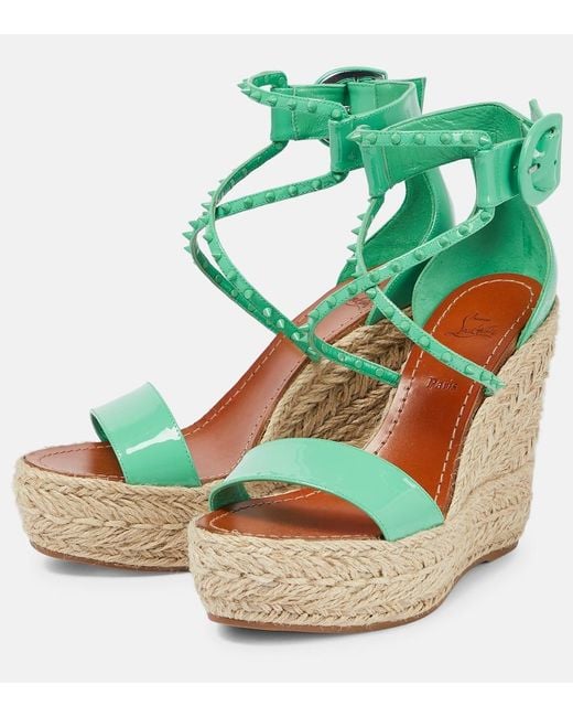 Christian Louboutin Green Chocazeppa 120 Embellished Wedge Sandals