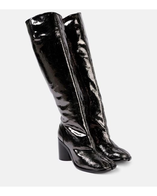 Maison Margiela Black Tabi Patent Leather Knee-High Boots