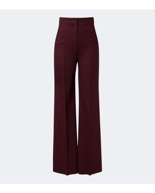 Max Mara Red Wool-Blend Wide-Leg Pants