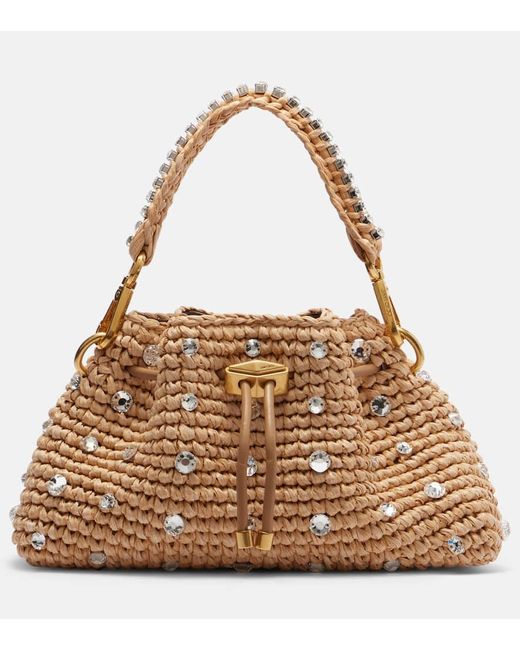 Jimmy Choo Brown Cinch Small Embellished Raffia Tote Bag