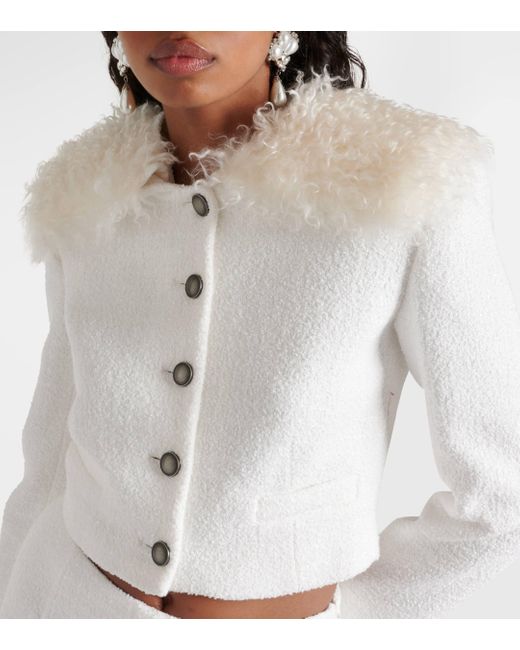 Alessandra Rich White Cropped Checked Tweed Jacket