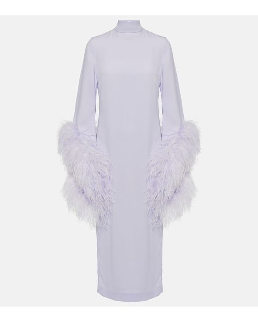 ‎Taller Marmo White Del Rio Feather-trimmed Crepe Midi Dress