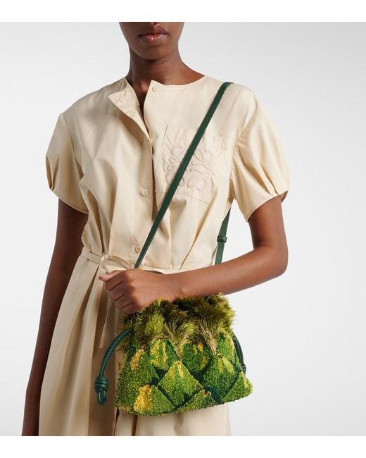 Loewe Green Paula's Ibiza Flamenco Mini Beaded Clutch