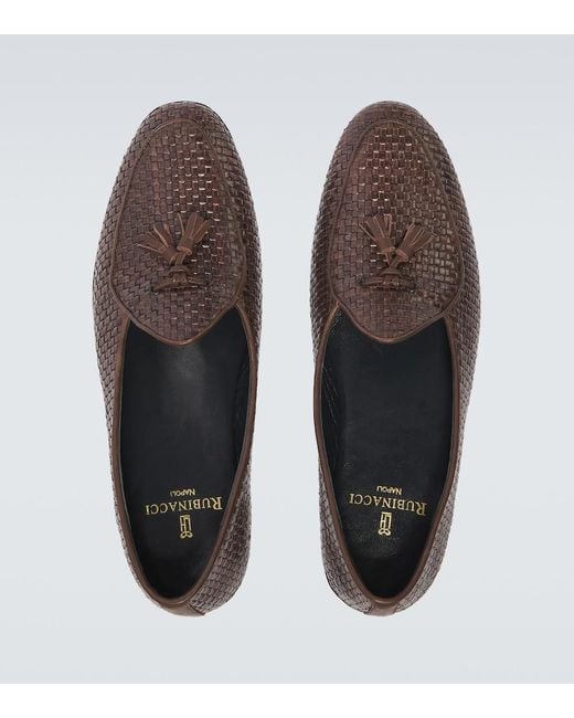 Rubinacci Brown Marphy Woven Leather Loafers for men