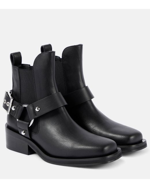 Ganni Black Faux Leather Chelsea Boots