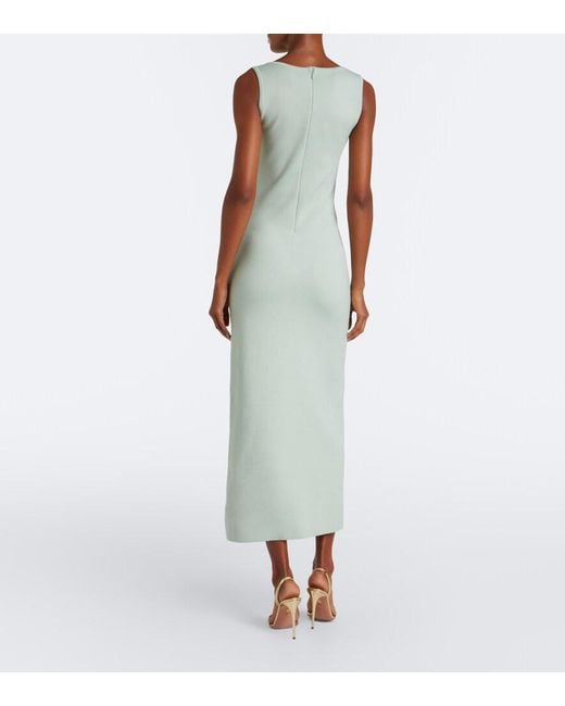 Oscar de la Renta Green Floral Applique Wool-Blend Midi Dress