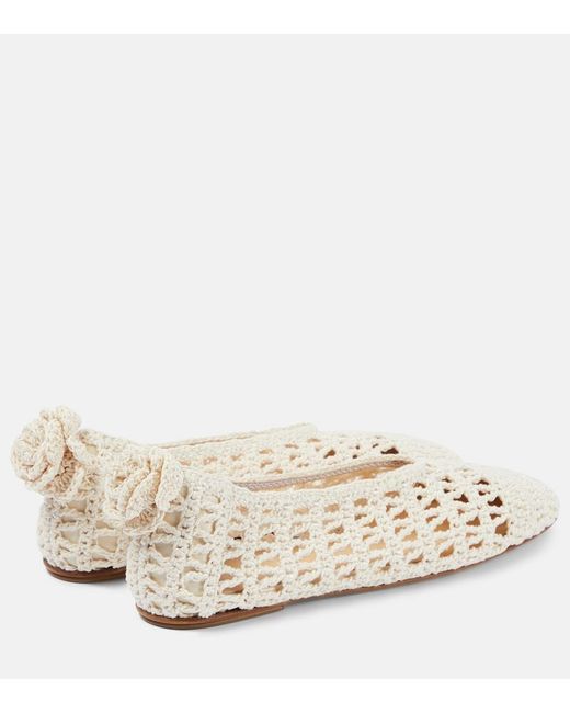 Magda Butrym White Floral-Applique Crochet Ballet Flats
