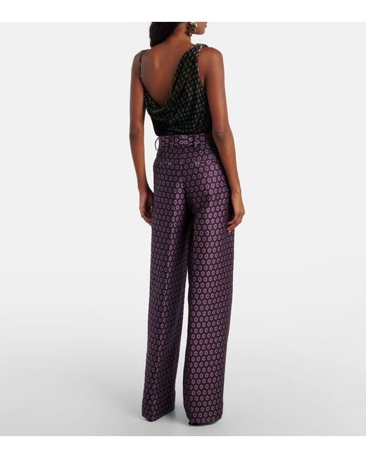 Dries Van Noten Red High-Rise Jacquard Wide-Leg Pants