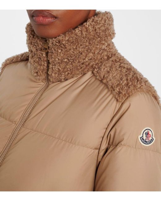 Moncler Natural Esnaie Fleece-Trimmed Down Jacket
