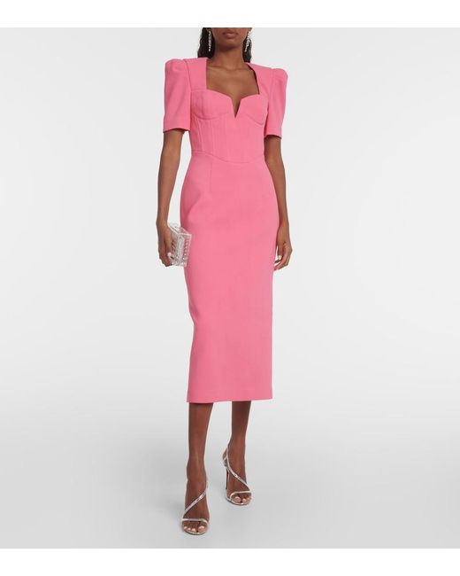 Rebecca Vallance Pink Marie Puff-Sleeve Midi Dress