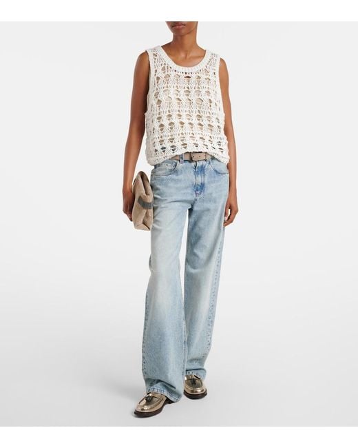 Brunello Cucinelli White Open-Knit Jute And Cotton-Blend Top