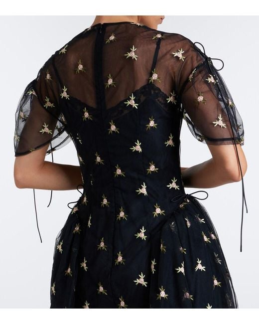 Simone Rocha Black Embroidered Tulle Midi Dress
