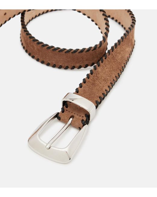 Khaite Brown Benny Leather-Trimmed Suede Belt