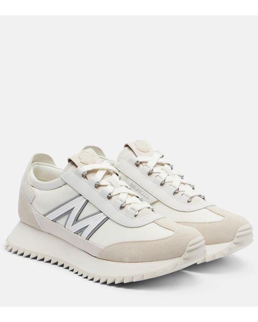 Moncler White Pacey2 Suede-Trimmed Sneakers