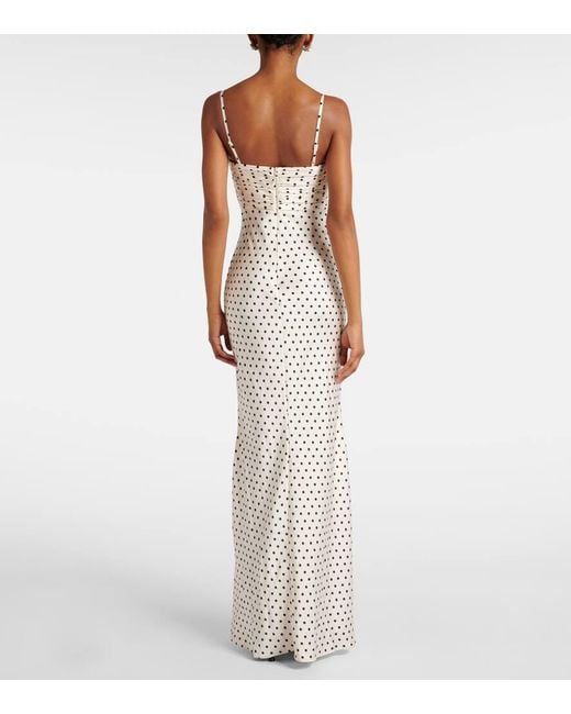 Self-Portrait White Floral-Applique Polka-Dot Satin Maxi Dress
