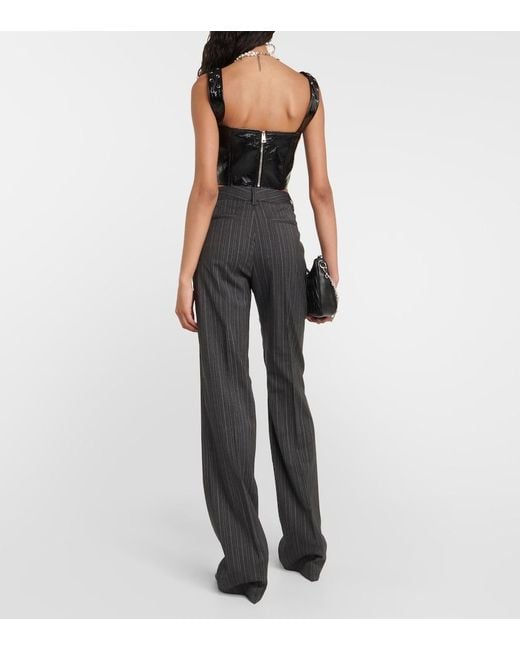 Alessandra Rich Gray Pinstriped High-Rise Straight Pants