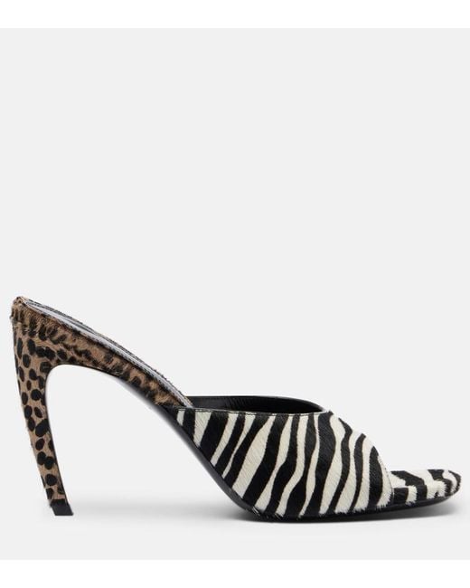 The Attico Black Betta Zebra-Print Calf Hair Mules