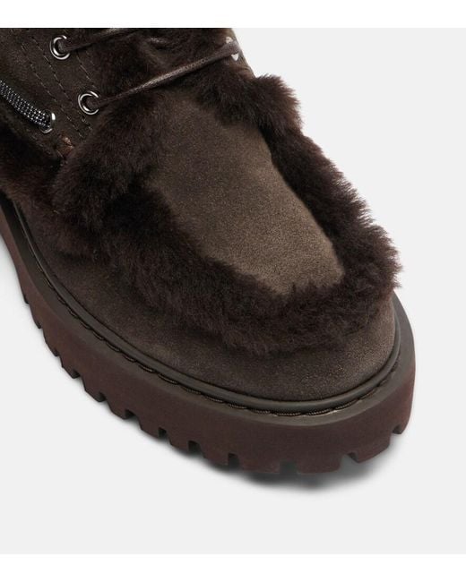 Brunello Cucinelli Black Monili Shearling-Trimmed Suede Lace-Up Boots