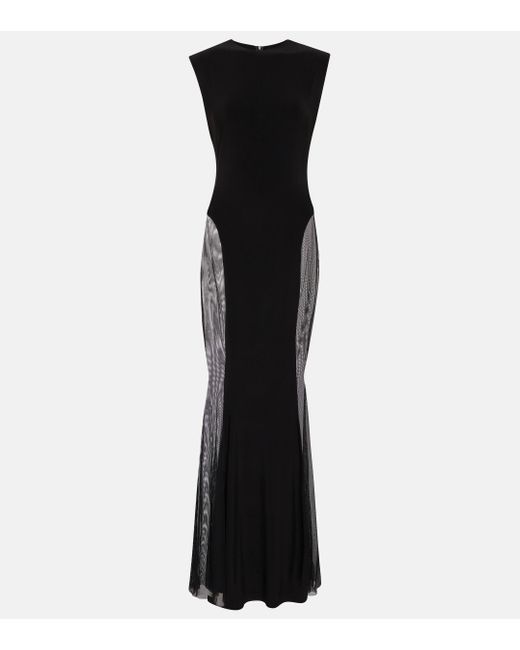 Norma Kamali Black Paneled Jersey And Mesh Maxi Dress
