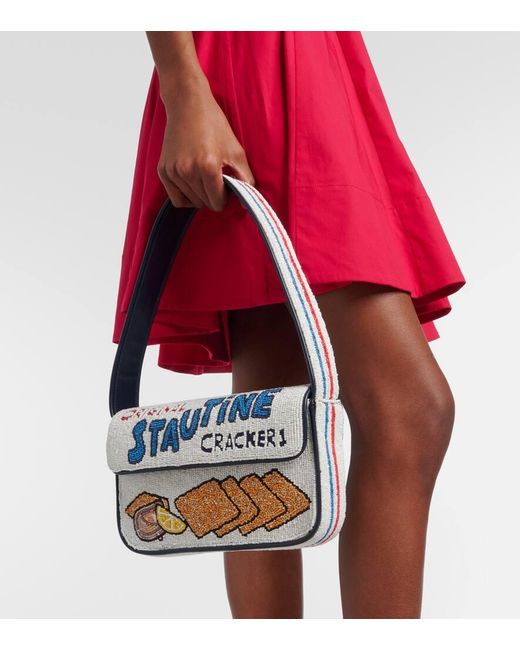 Staud Blue Tommy Beaded Shoulder Bag