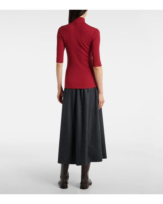 Brunello Cucinelli Red Wool Turtleneck Top