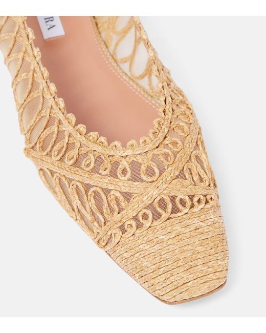 Aquazzura Kahlo Raffia And Mesh Ballet Flats in Natural | Lyst UK