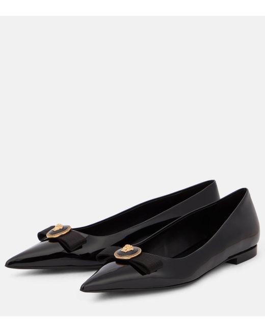 Versace Black Gianni Medusa Leather Ballet Flats