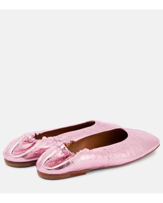 Dries Van Noten Pink Metallic Leather Ballet Flats