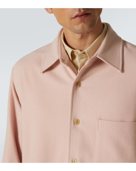 Auralee Pink Wool Flannel Overshirt for men