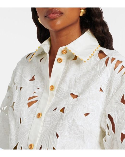 Zimmermann White Mahon Embroidered Cotton Poplin Shirt