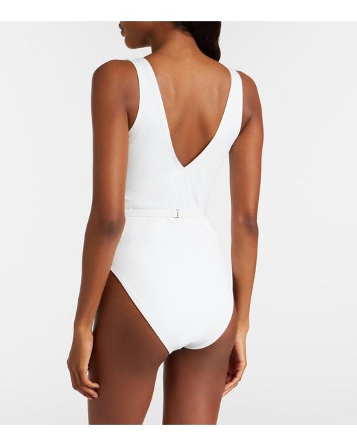 Tory Burch White Double T Belted Swimsuit