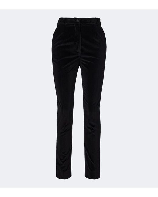 Dolce & Gabbana Black Cotton And Silk-Blend Velvet Slim Pants