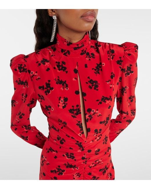 Alessandra Rich Red Silk Dress With Drapery On The Front