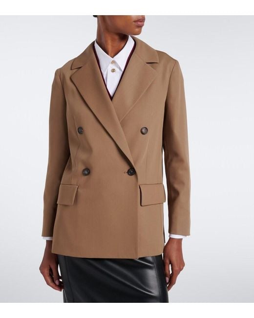Max Mara Brown Double-Breasted Virgin Wool Blazer