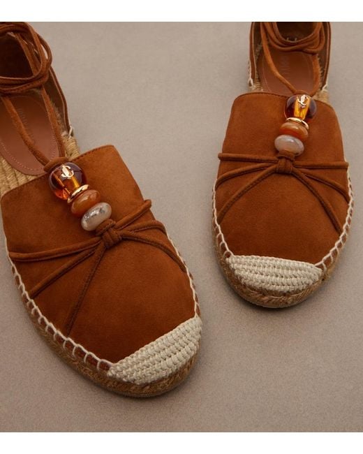 Jimmy Choo Brown Lemi Embellished Suede Espadrilles
