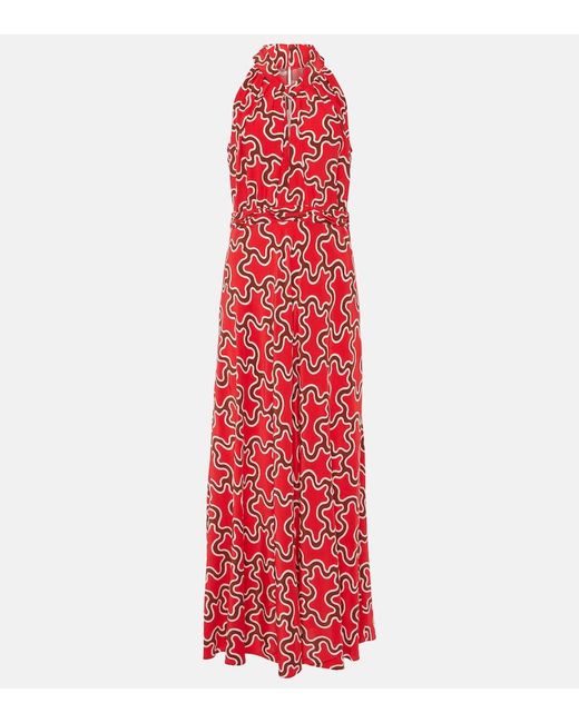 Diane von Furstenberg Red Nyck Printed Halterneck Midi Dress