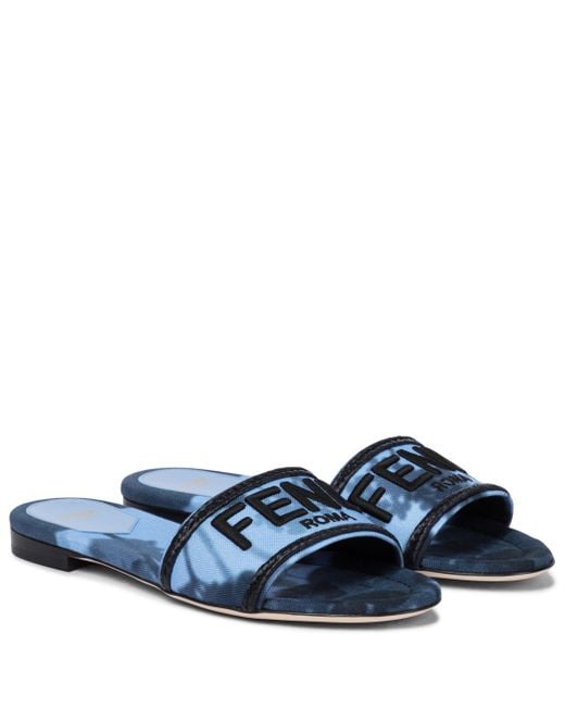 Fendi Blue Signature Canvas Sandals