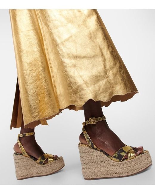 Christian Louboutin Metallic Mariza Snake-Print Leather Espadrille Wedges