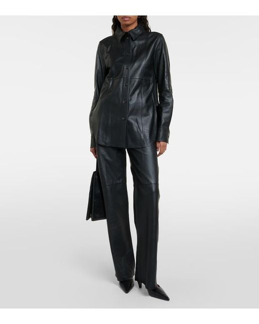 Totême Black Leather Overshirt
