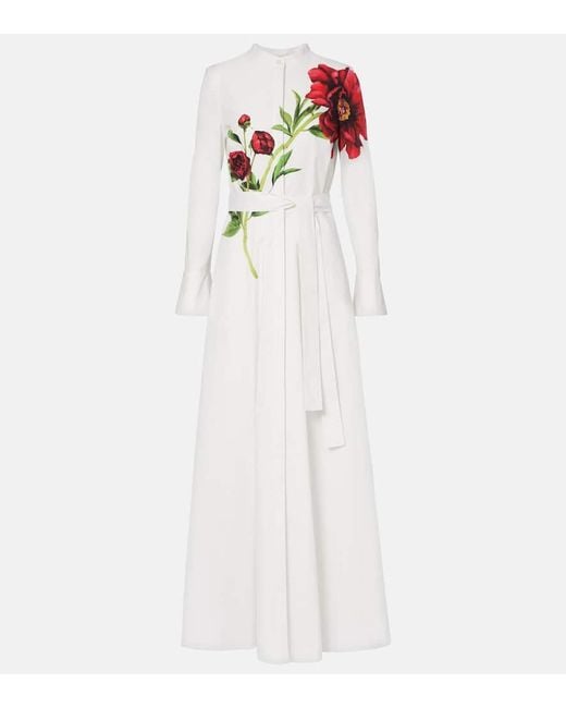 Vestido Largo Peony De Popelin Oscar de la Renta de color White