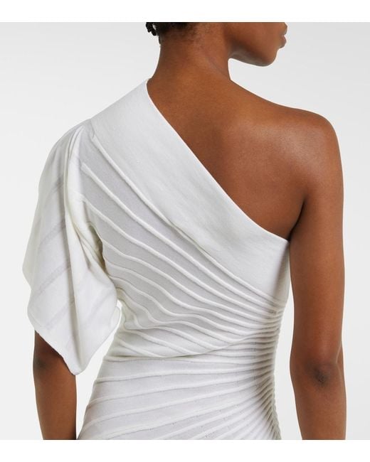Alaïa White Asym Ray Virgin Wool Midi Dress