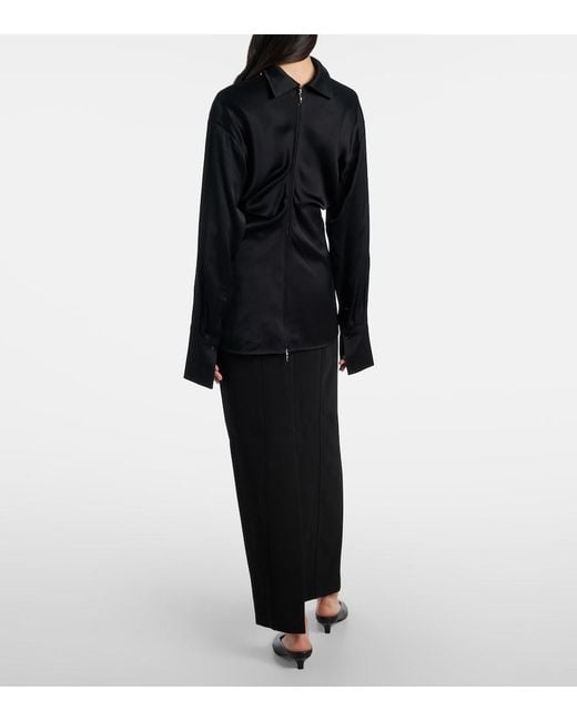 Totême Black Gathered Satin Top