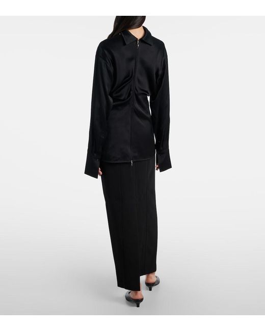 Totême  Black Gathered Satin Top