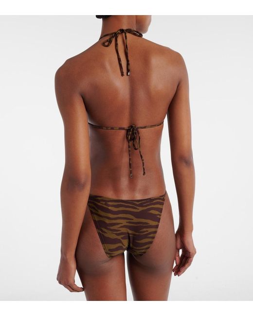 The Attico Brown Zebra-Print Halterneck Swimsuit